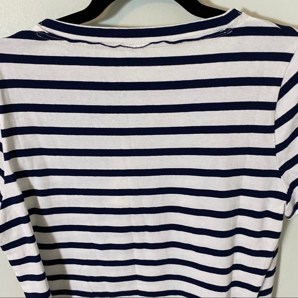 NWT Anthropologie Blue White Stripe Split Neck Tee - Picture 4 of 7